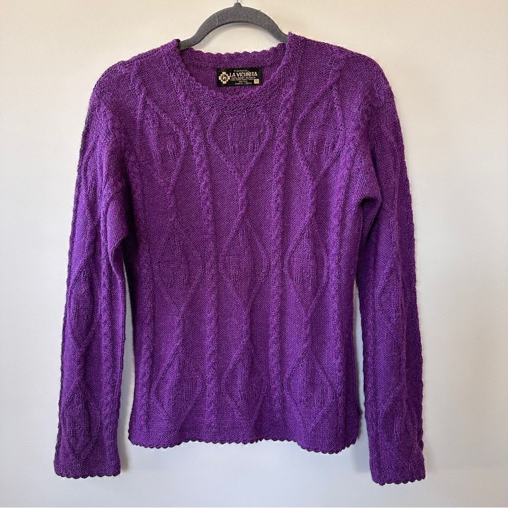 La Vicunita Womens S 100% Baby Alpaca Cable Knit Purple Sweater - Picture 12 of 14
